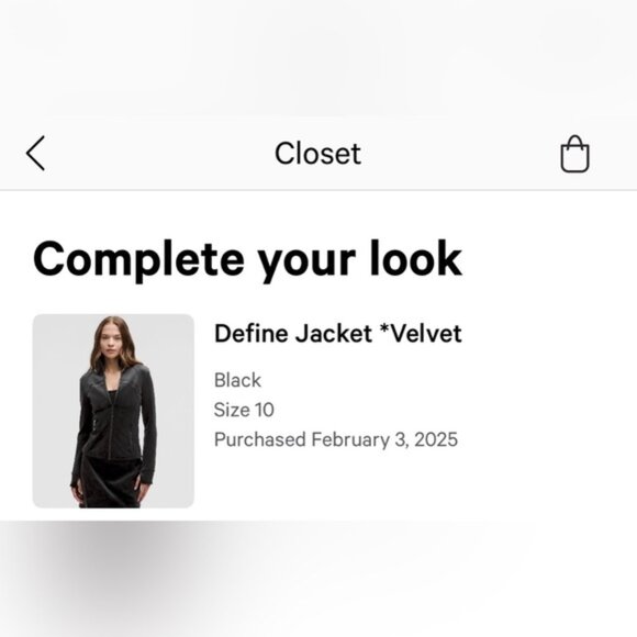 New with tags Lululemon Define Jacket Velvet. Black. Size 10. - Picture 10 of 16